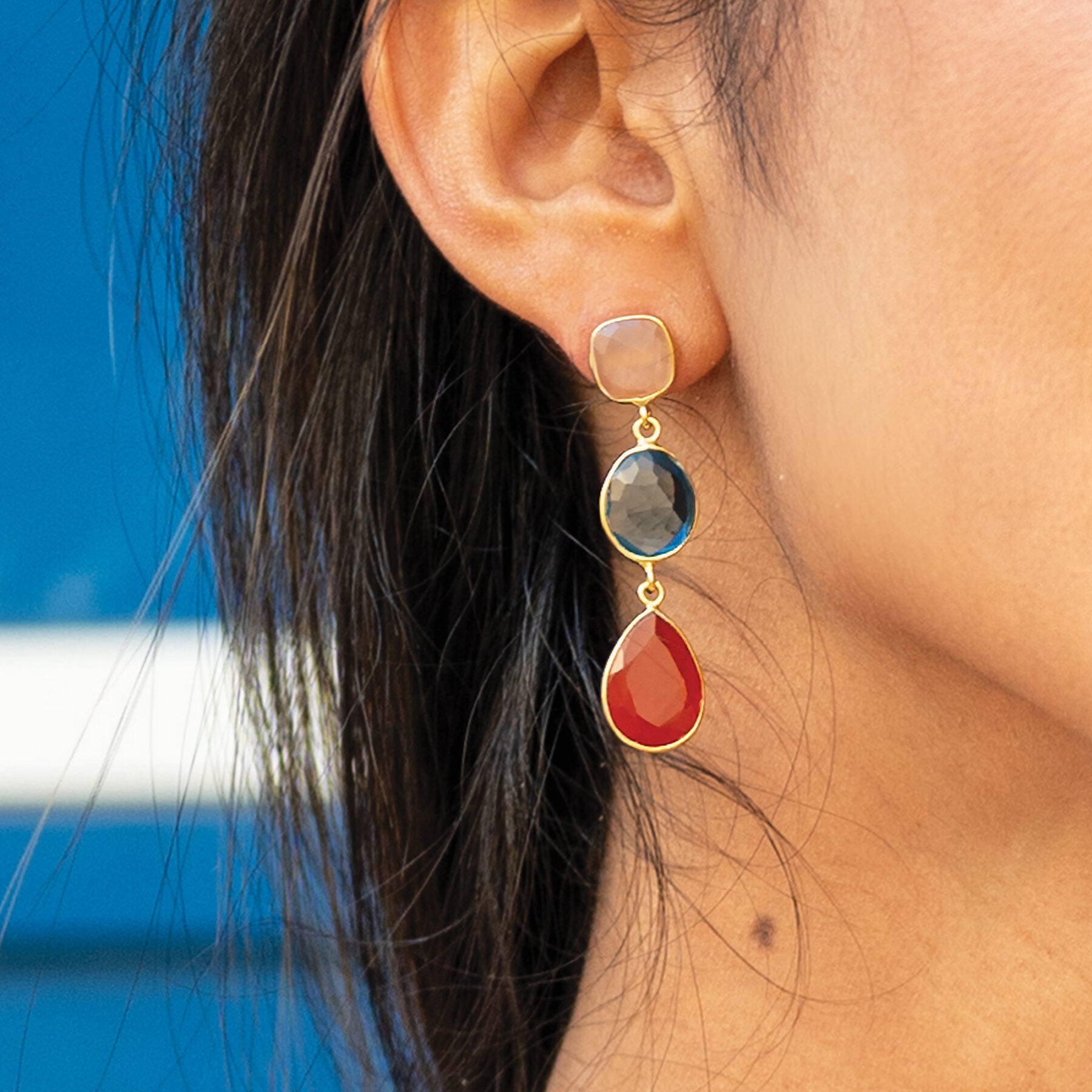 POLYNESIA GEMSTONE DROP STUD EARRINGS