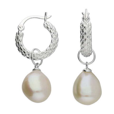 Small Hoop Earrings with Fresh Water Pearls