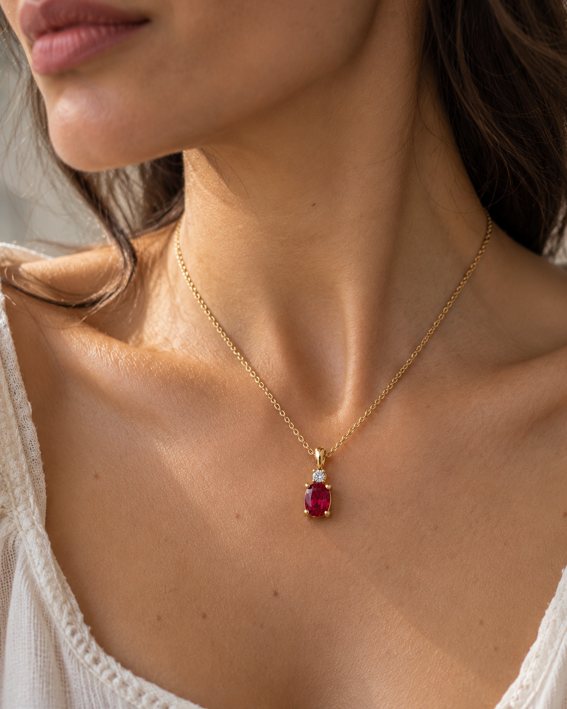 Ruby & Diamond Cushion Pendant