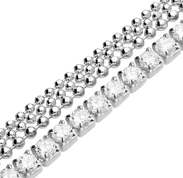 Sterling Silver Anklet with White Cubic Zirconia