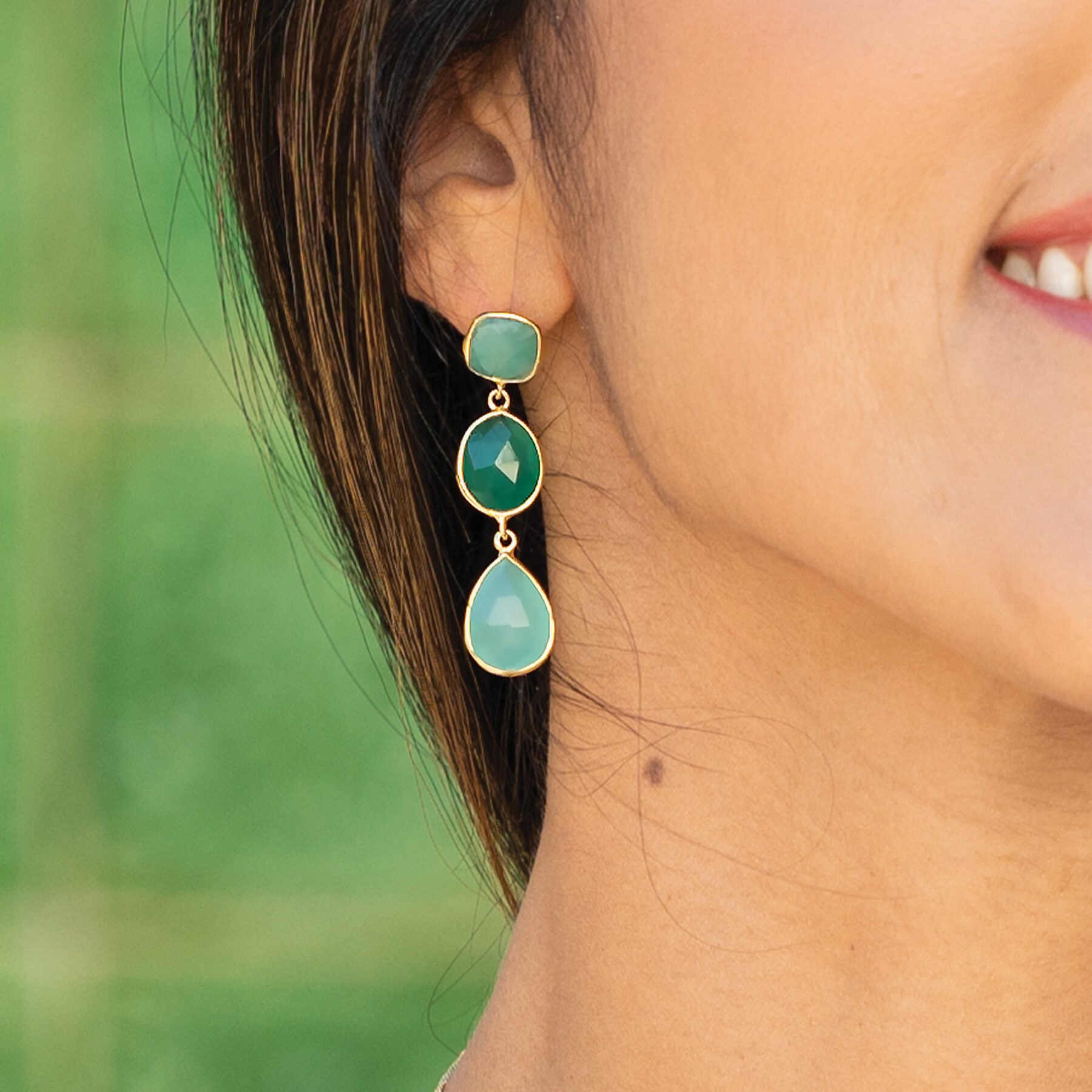 POLYNESIA GEMSTONE DROP STUD EARRINGS