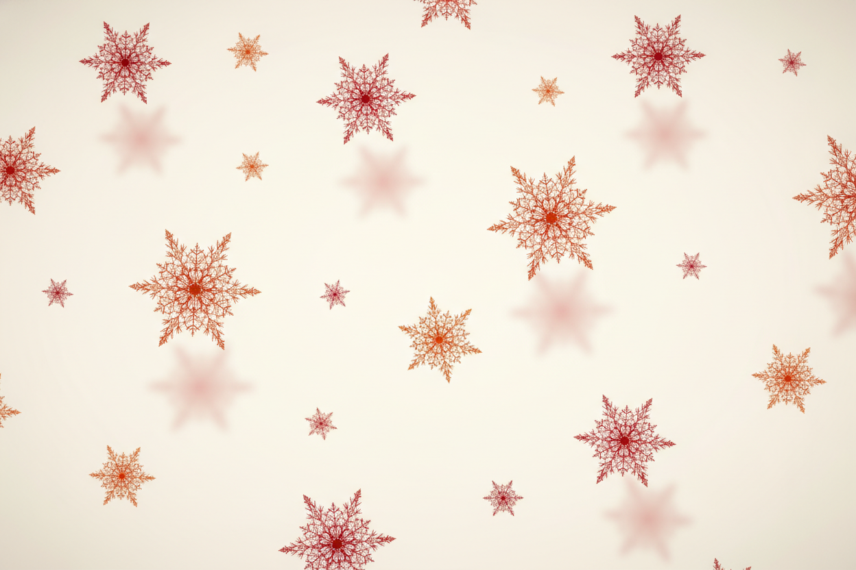 Red cream orange Christmas snowflakes background